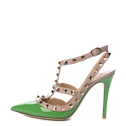 Valentino Garavani Patent Nappa Rockstud Ankle Strap 100mm Pumps 36.5 Green Poudre 1 of 8