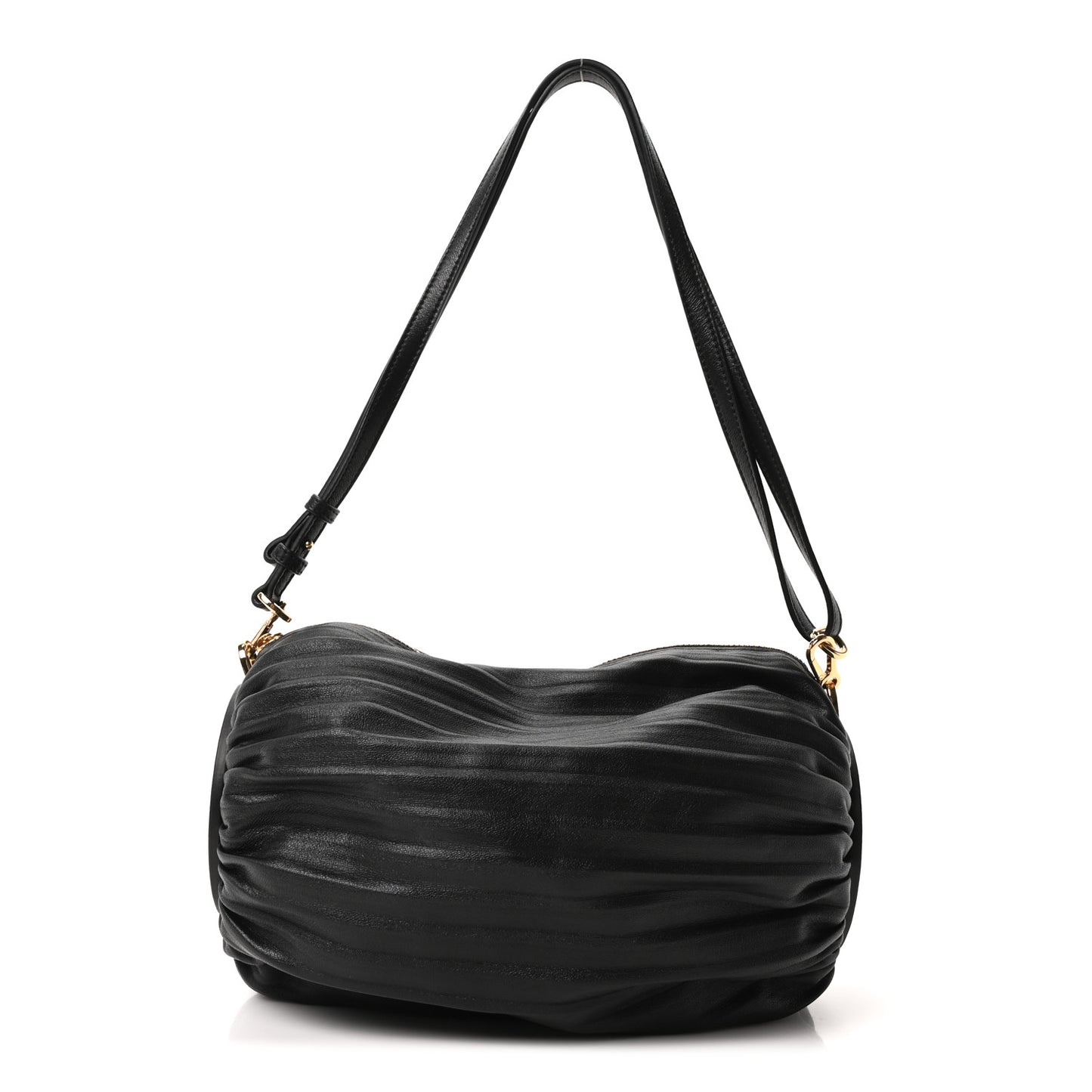 Lambskin Pleated Bracelet Pouch Shoulder Bag Black