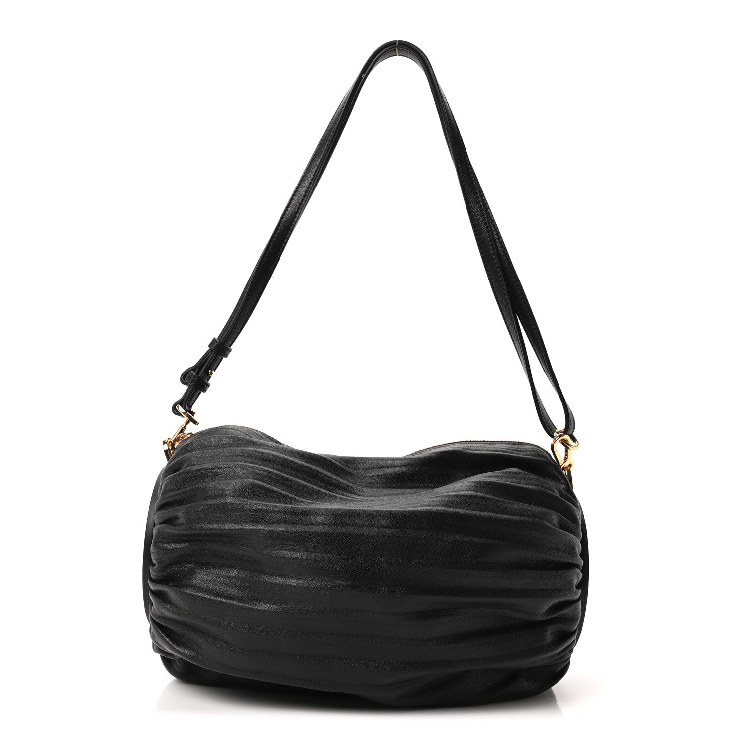 Loewe Lambskin Pleated Bracelet Pouch Shoulder Bag Black 1 of 9