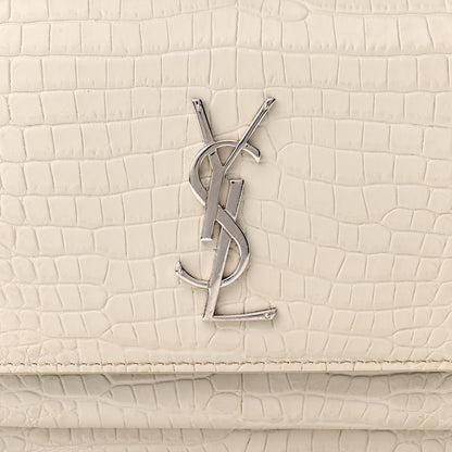 Saint Laurent Calfskin Crocodile Embossed Monogram Sunset Chain Wallet Blanc Vintage 8 of 10
