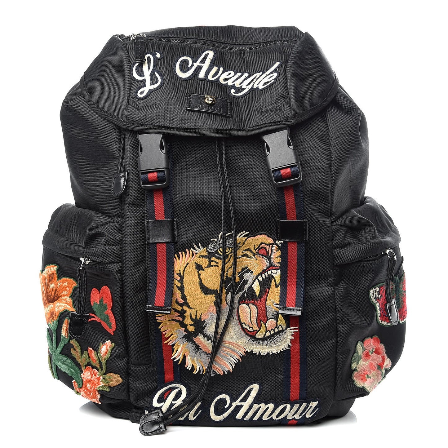 Techno Canvas Web L'Aveugle Par Amour Embroidered Double Buckle Backpack Black