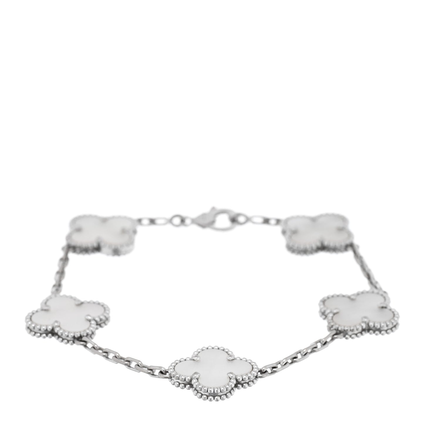 18K White Gold Mother of Pearl 5 Motifs Vintage Alhambra Bracelet