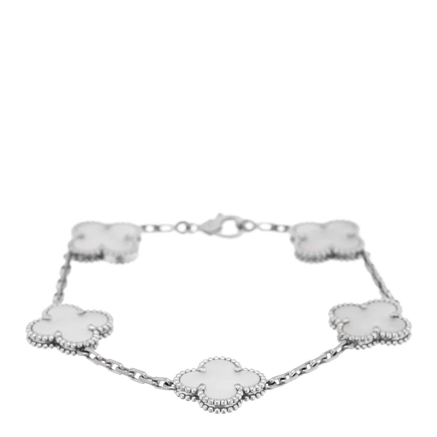 Van Cleef & Arpels 18K White Gold Mother of Pearl 5 Motifs Vintage Alhambra Bracelet 1 of 4