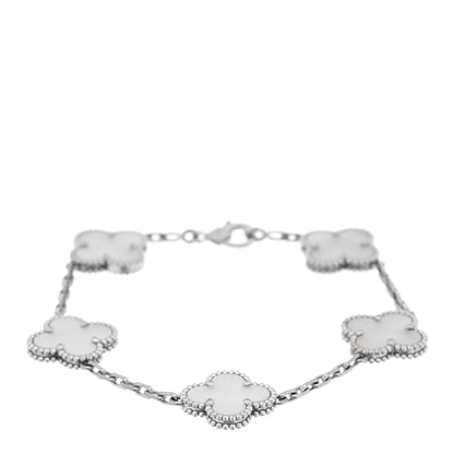 Van Cleef & Arpels 18K White Gold Mother of Pearl 5 Motifs Vintage Alhambra Bracelet 1 of 4