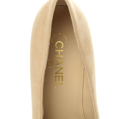 Chanel Suede Satin Cap Toe Low Heel Pumps 39 Beige Black 7 of 9