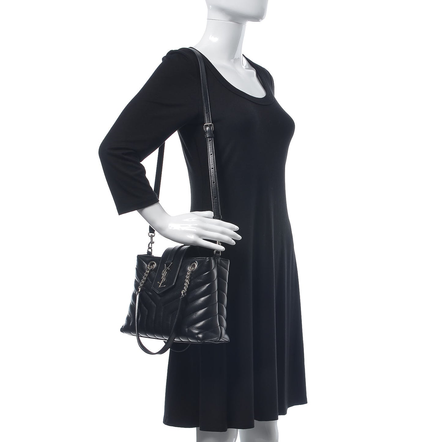 Calfskin Y Quilted Monogram Small Loulou Shopper Black