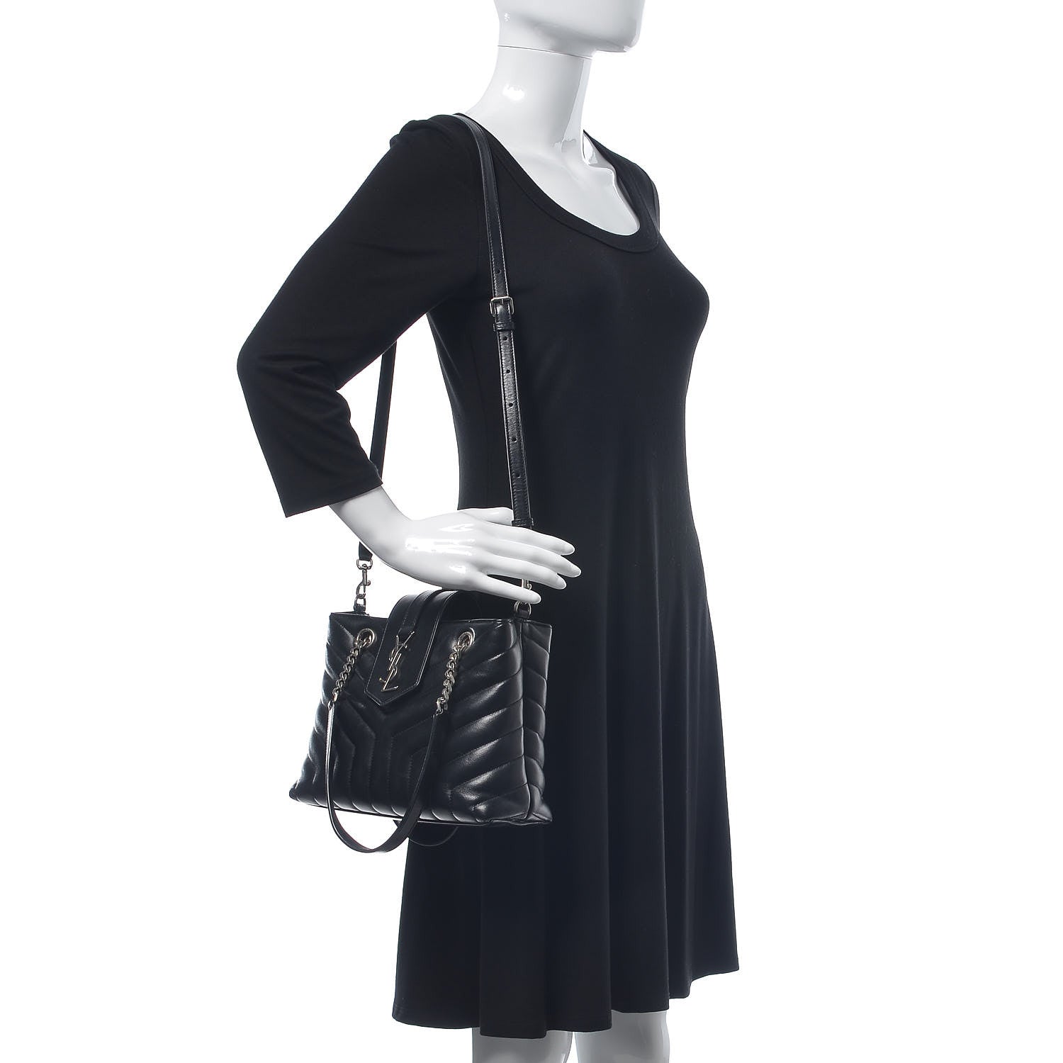 Saint Laurent Calfskin Y Quilted Monogram Small Loulou Shopper Black 2 of 14