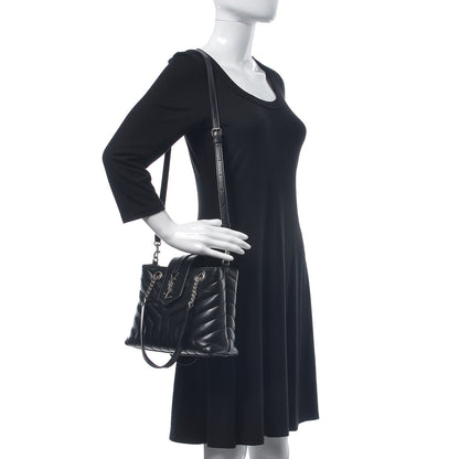 Saint Laurent Calfskin Y Quilted Monogram Small Loulou Shopper Black 2 of 14