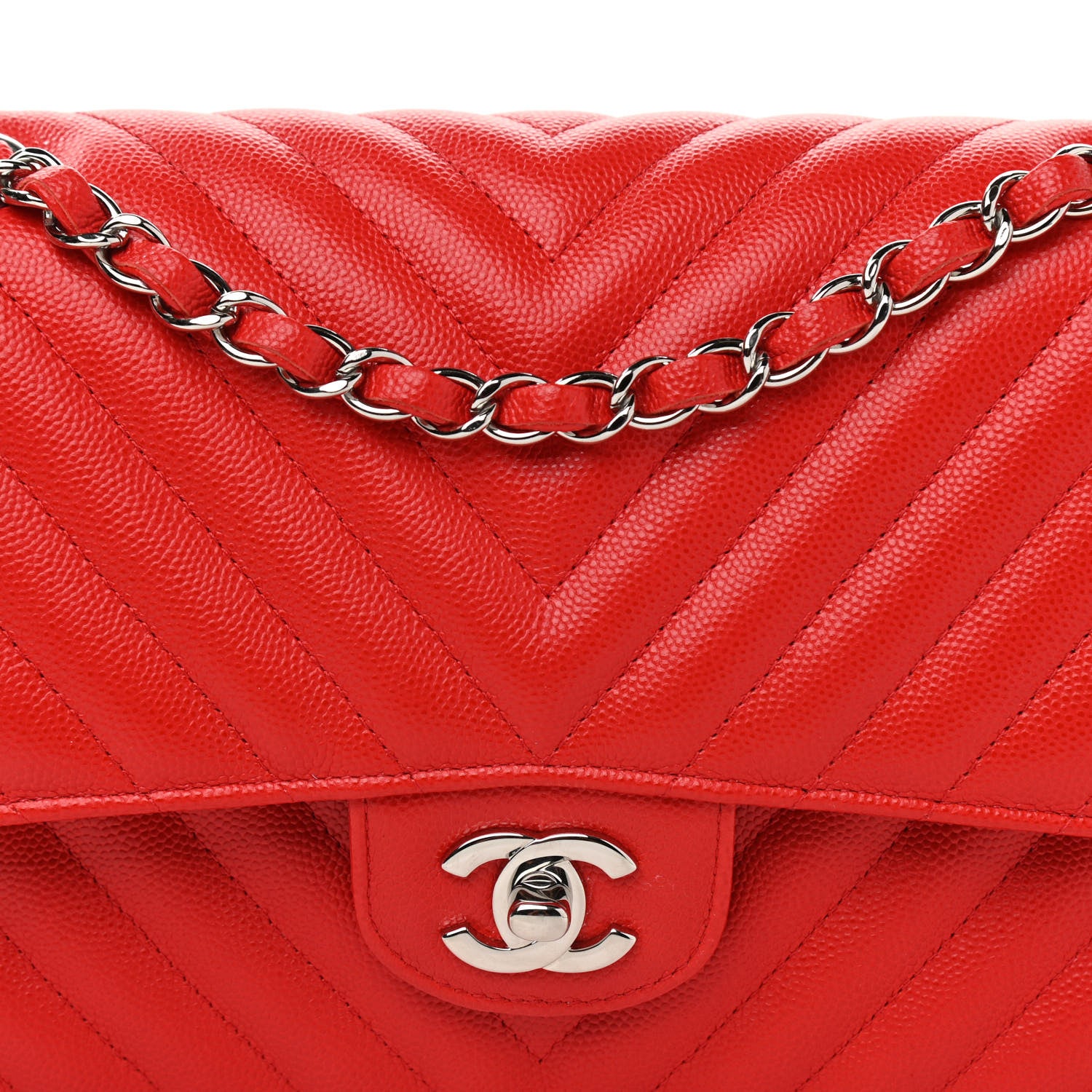 Chanel Caviar Chevron Quilted Medium Double Flap Red 8 of 10
