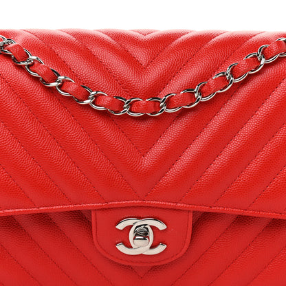 Chanel Caviar Chevron Quilted Medium Double Flap Red 8 of 10