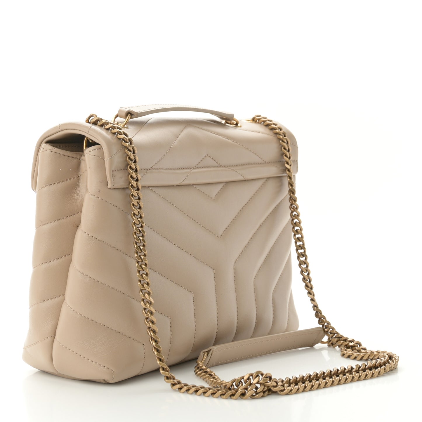Calfskin Y Quilted Monogram Small Loulou Chain Satchel Dark Beige
