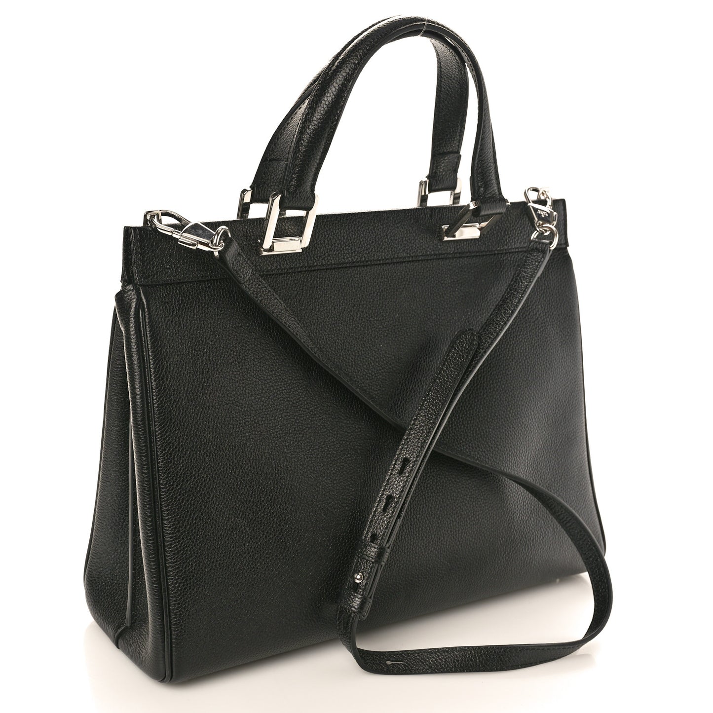 Grainy Calfskin Medium Zumi Top Handle Bag Black