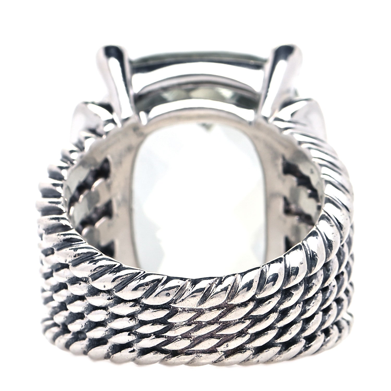 David Yurman Sterling Silver Diamond Prasiolite 20mm Wheaton Ring 52 6 3 of 4