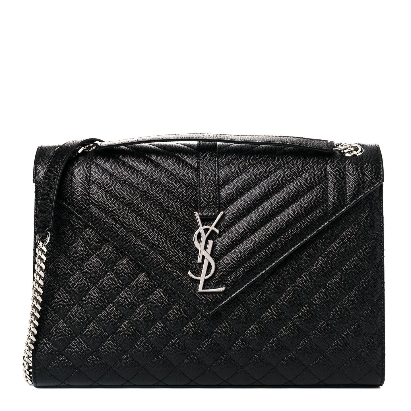 Grain De Poudre Textured Mixed Matelasse Large Triquilt Monogram Satchel Black