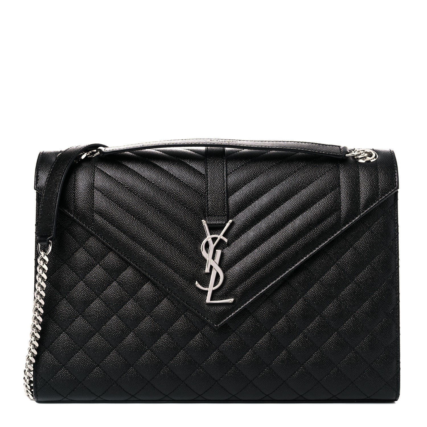 Saint Laurent Grain De Poudre Textured Mixed Matelasse Large Triquilt Monogram Satchel Black 1 of 8