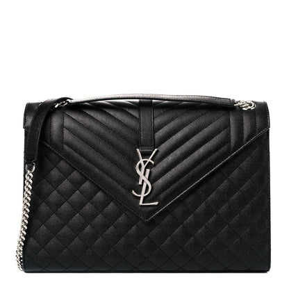 Saint Laurent Grain De Poudre Textured Mixed Matelasse Large Triquilt Monogram Satchel Black 1 of 8