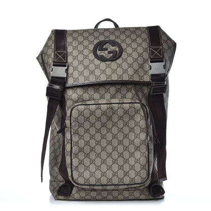 Gucci GG Supreme Monogram Large Interlocking G Double Buckle Backpack Dark Brown 1 of 12