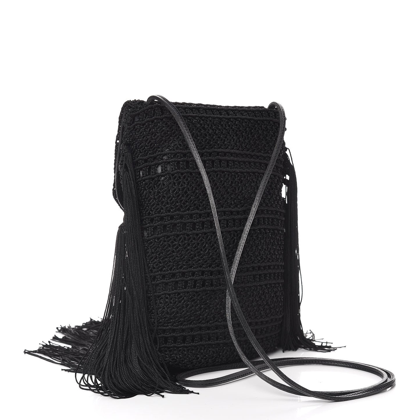 Crochet Fringe Monogram Serpent Anita Small Crossbody Black