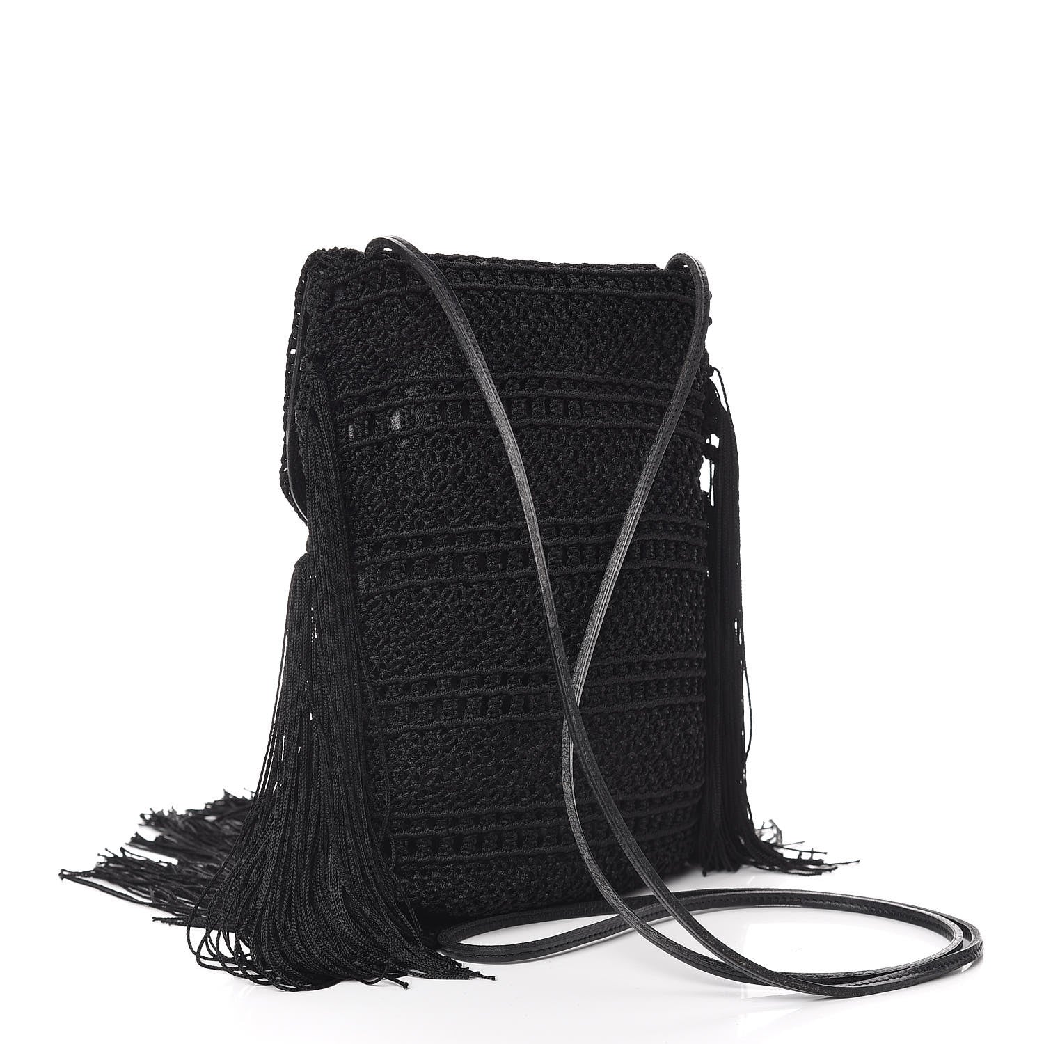 Saint Laurent Crochet Fringe Monogram Serpent Anita Small Crossbody Black 3 of 9
