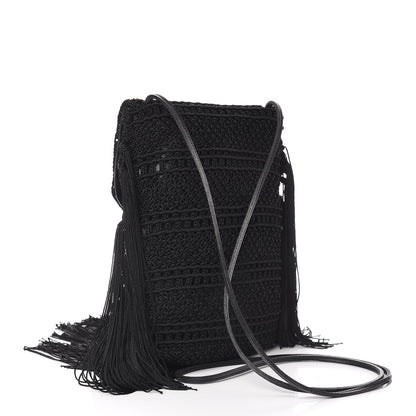 Saint Laurent Crochet Fringe Monogram Serpent Anita Small Crossbody Black 3 of 9