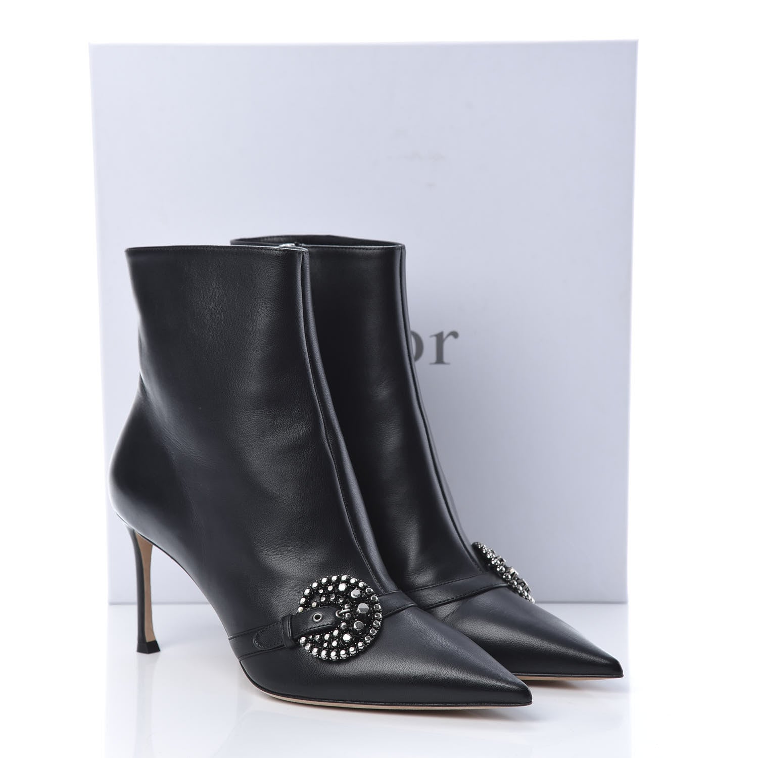 Christian Dior Lambskin Studded Buckle Ankle Boots 39 Black 10 of 10