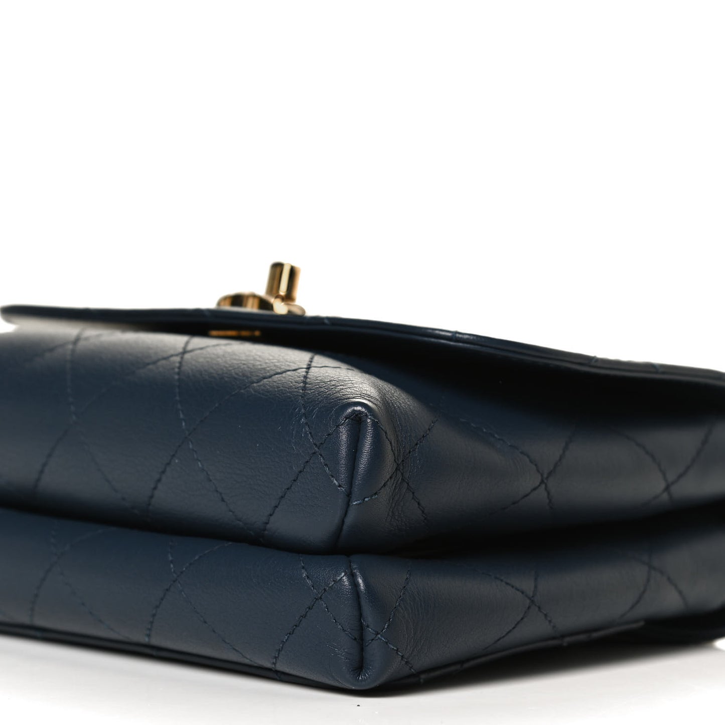 Calfskin Quilted Small Double Pocket Top Handle Flap Blue