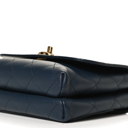 Chanel Calfskin Quilted Small Double Pocket Top Handle Flap Blue 10 of 16