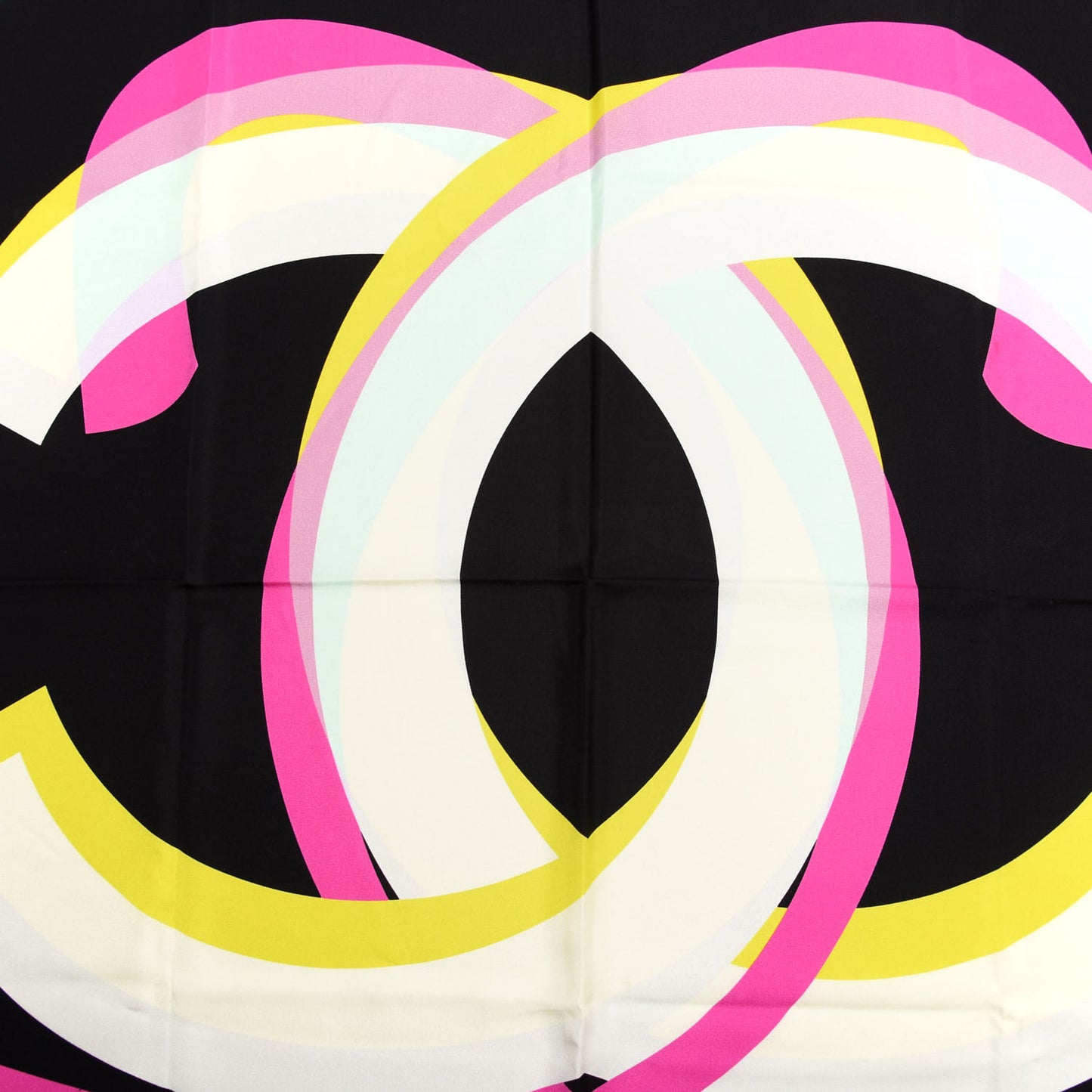 Silk CC Square Scarf Black Black Pink Yellow