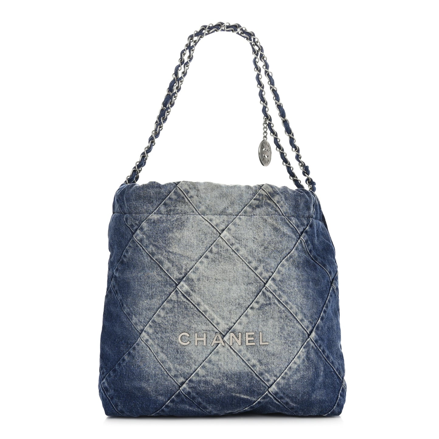Denim Quilted Small Chanel 22 Blue