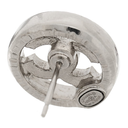Chanel Metal Crystal Textured CC Round Earrings Silver 4 of 5