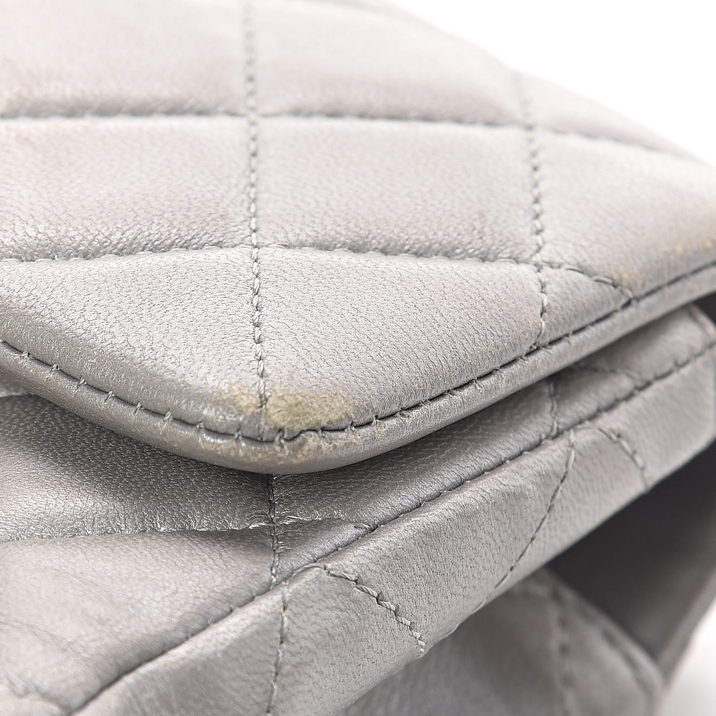 Metallic Lambskin Quilted Mini Rectangular Flap Silver