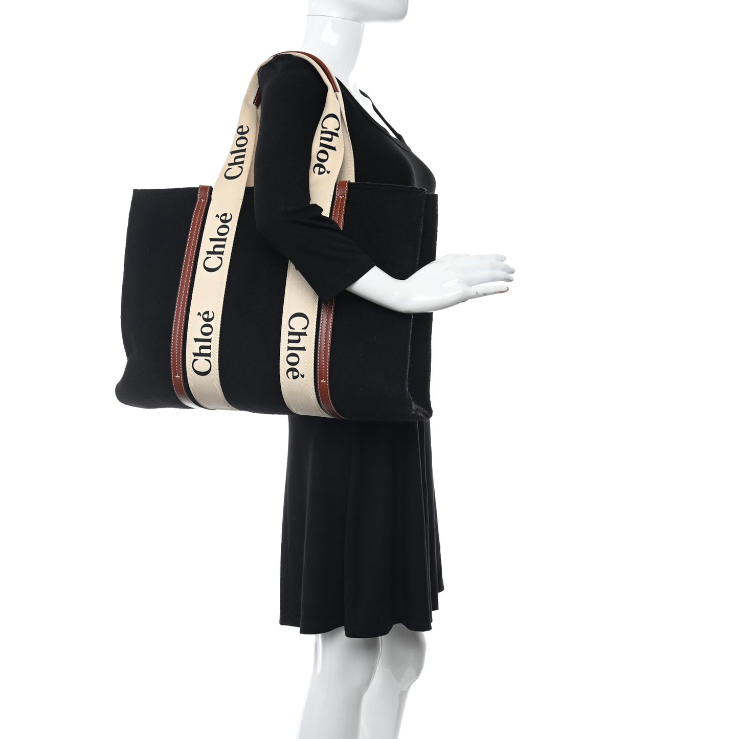 Felt Calfskin Large Woody Ribbon Tote Black