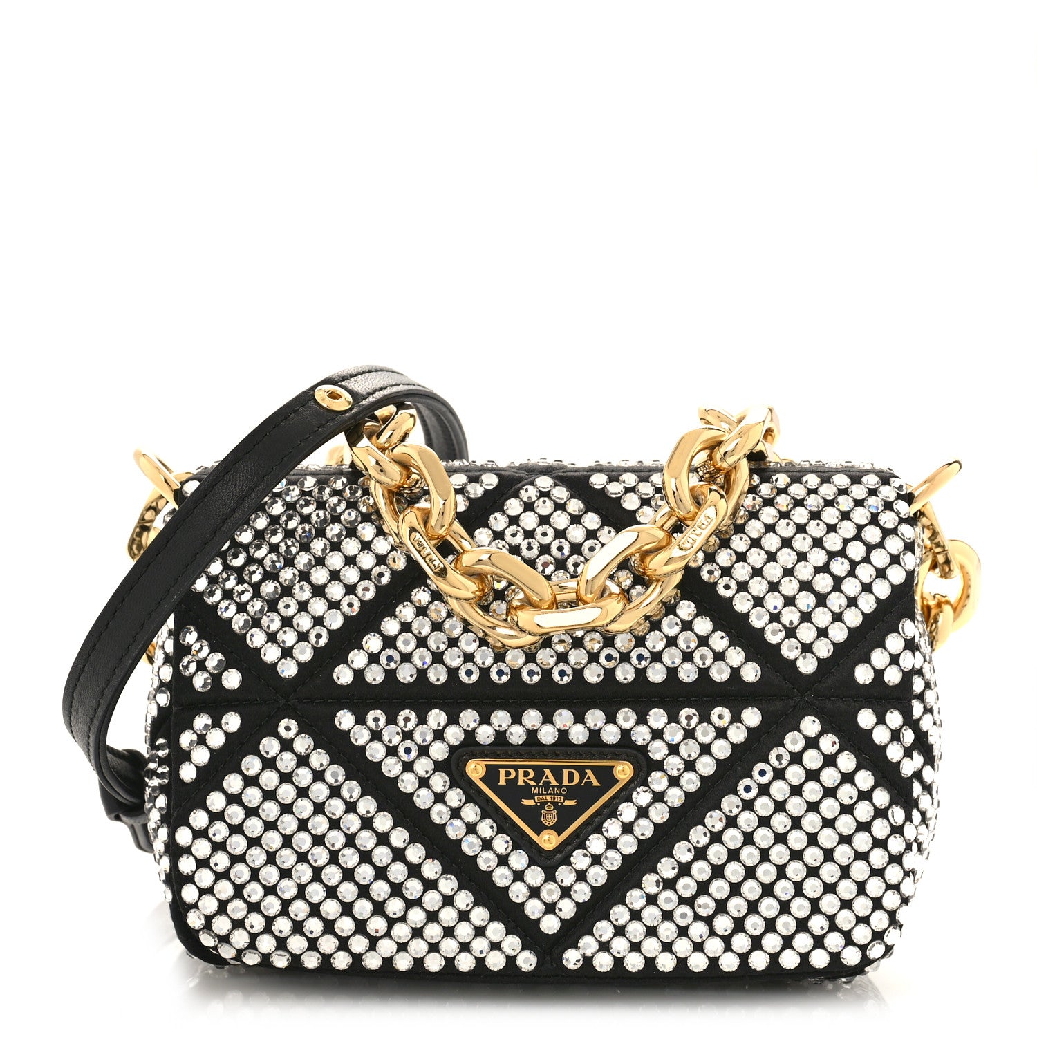 Prada Satin Crystal Mini Bag With Chain Black 1 of 8