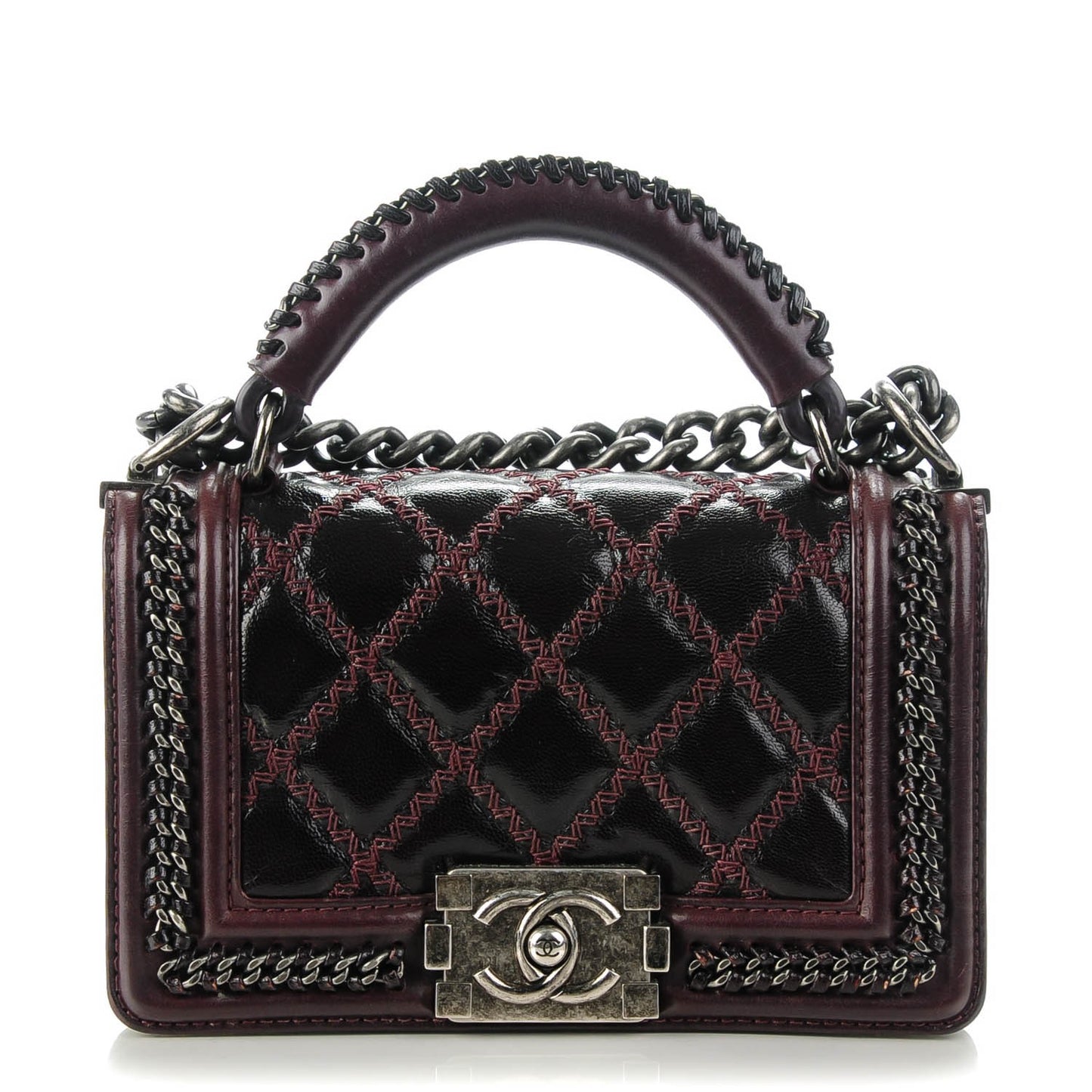 Goatskin Quilted Small Boy Handle Flap Burgundy