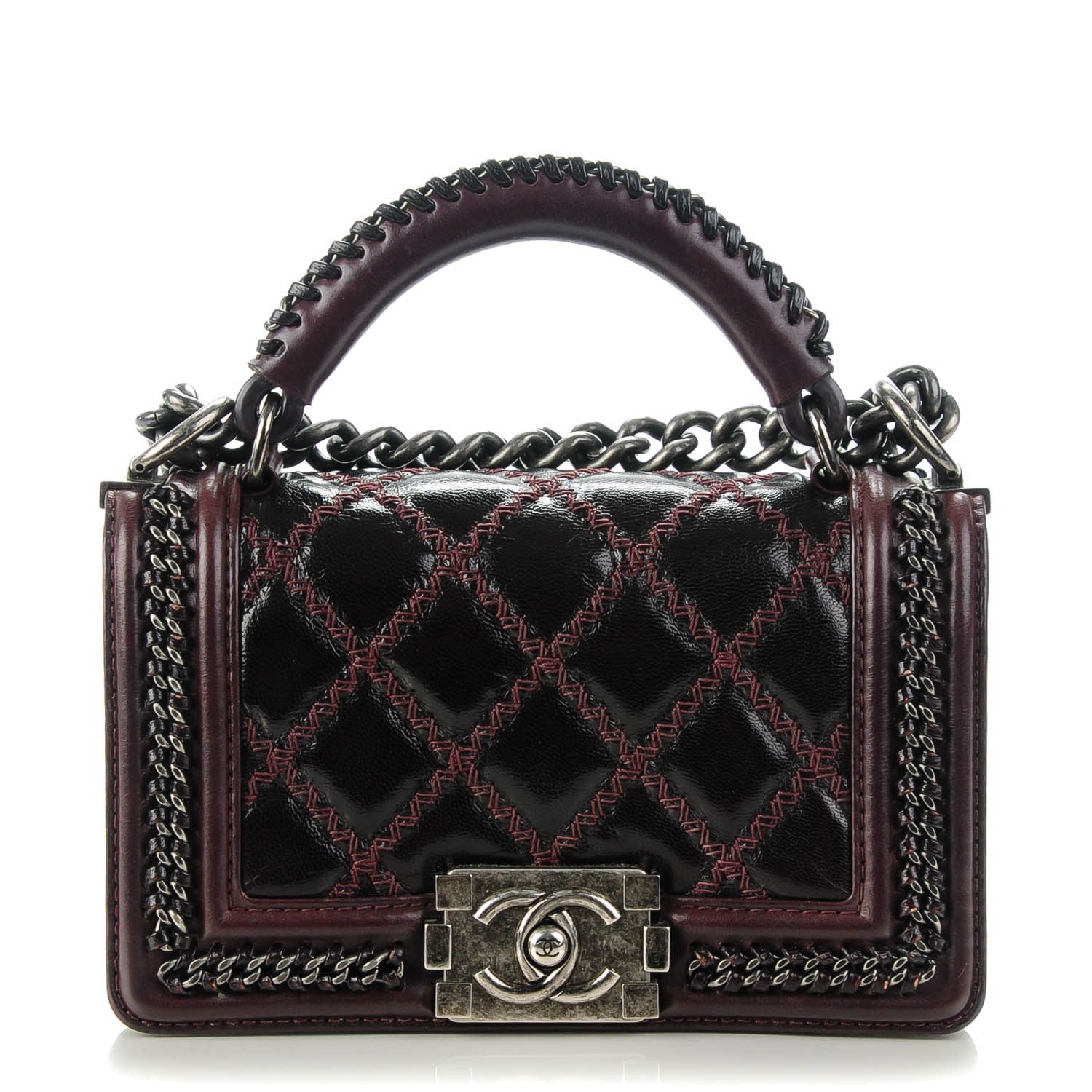 Chanel Goatskin Quilted Small Boy Handle Flap Burgundy 1 of 7