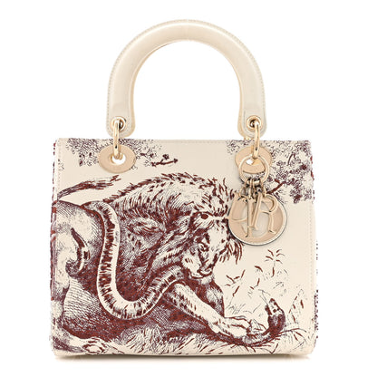 Christian Dior Calfskin Embroidered Medium Toile De Jouy Lady Dior White Red 1 of 15