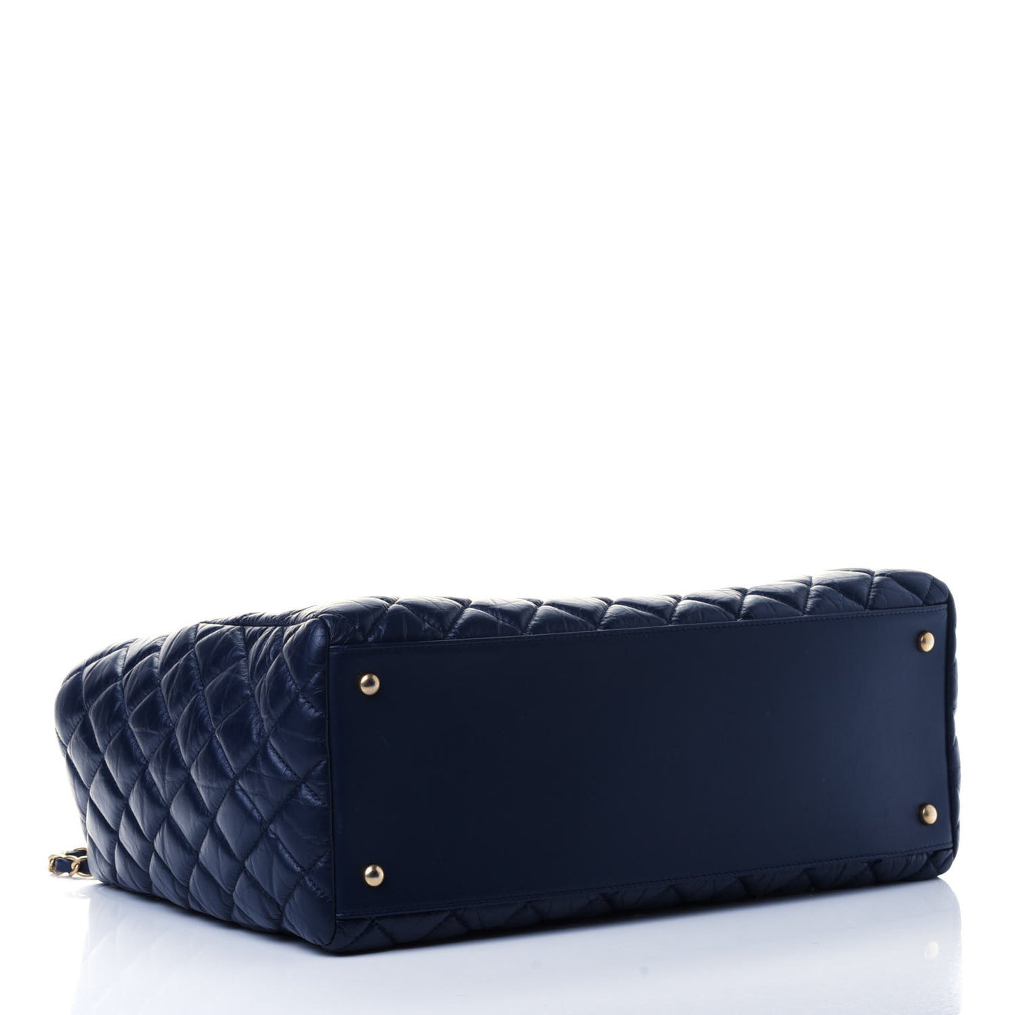 Aged Calfskin Quilted Large Coco Handle Shopping Tote Navy