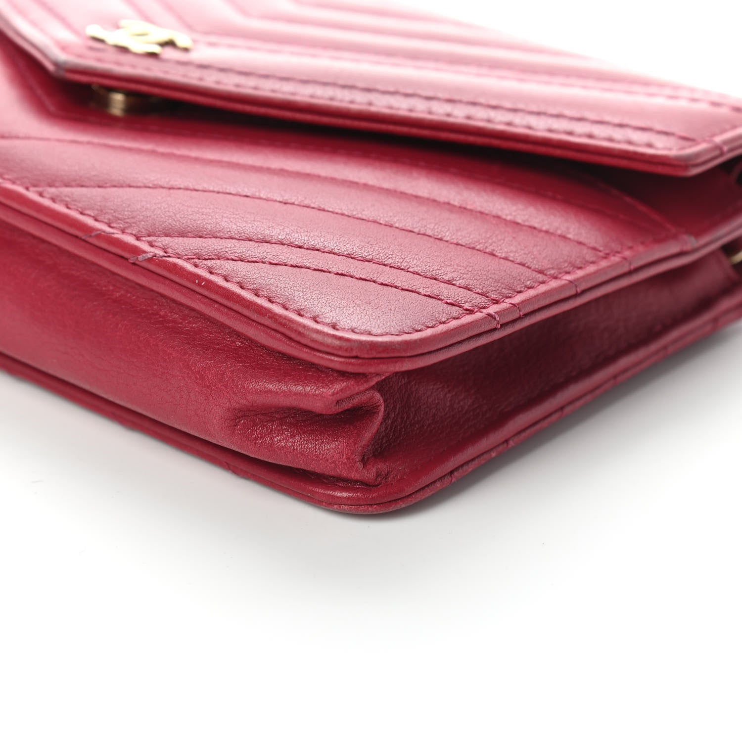 Chanel Goatskin Chevron Quilted Statement Wallet On Chain WOC Dark Pink 9 of 13