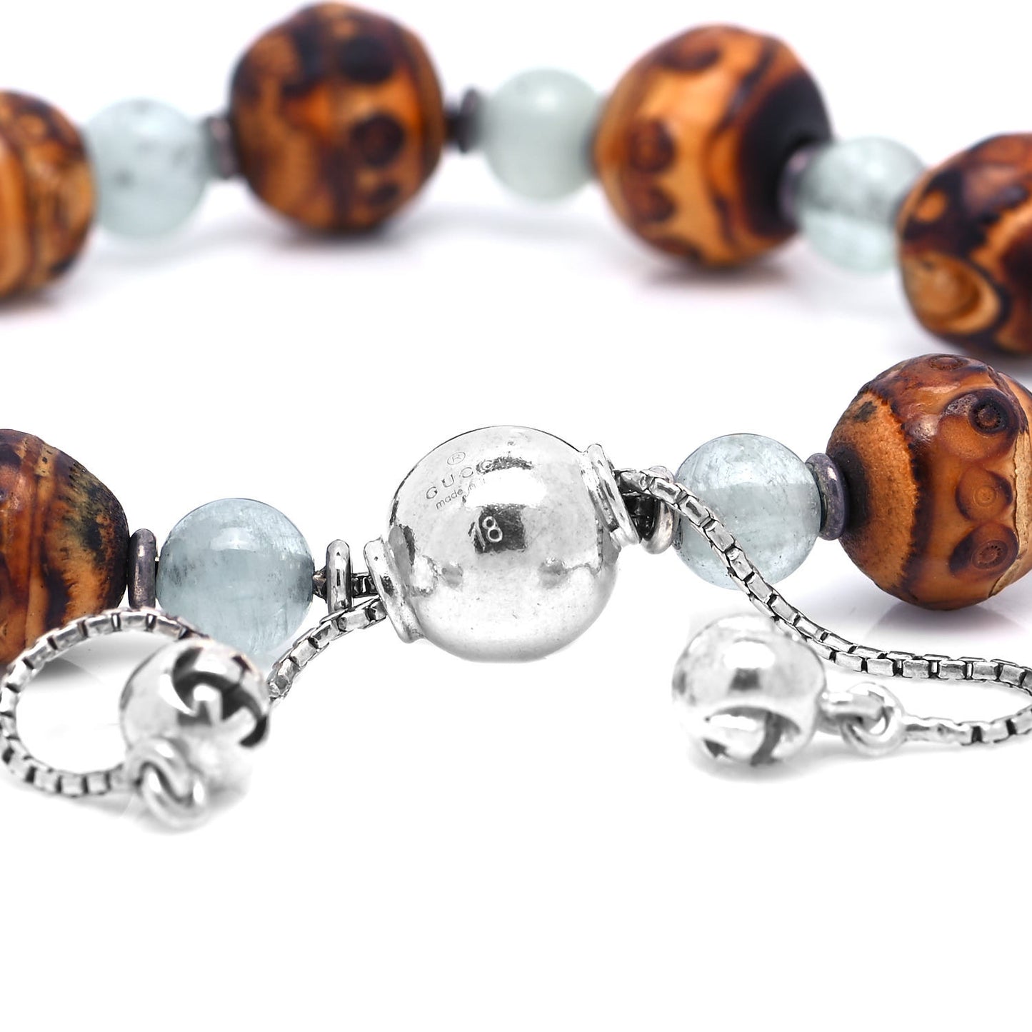 Sterling Silver Bamboo Aquamarine Beaded Bracelet