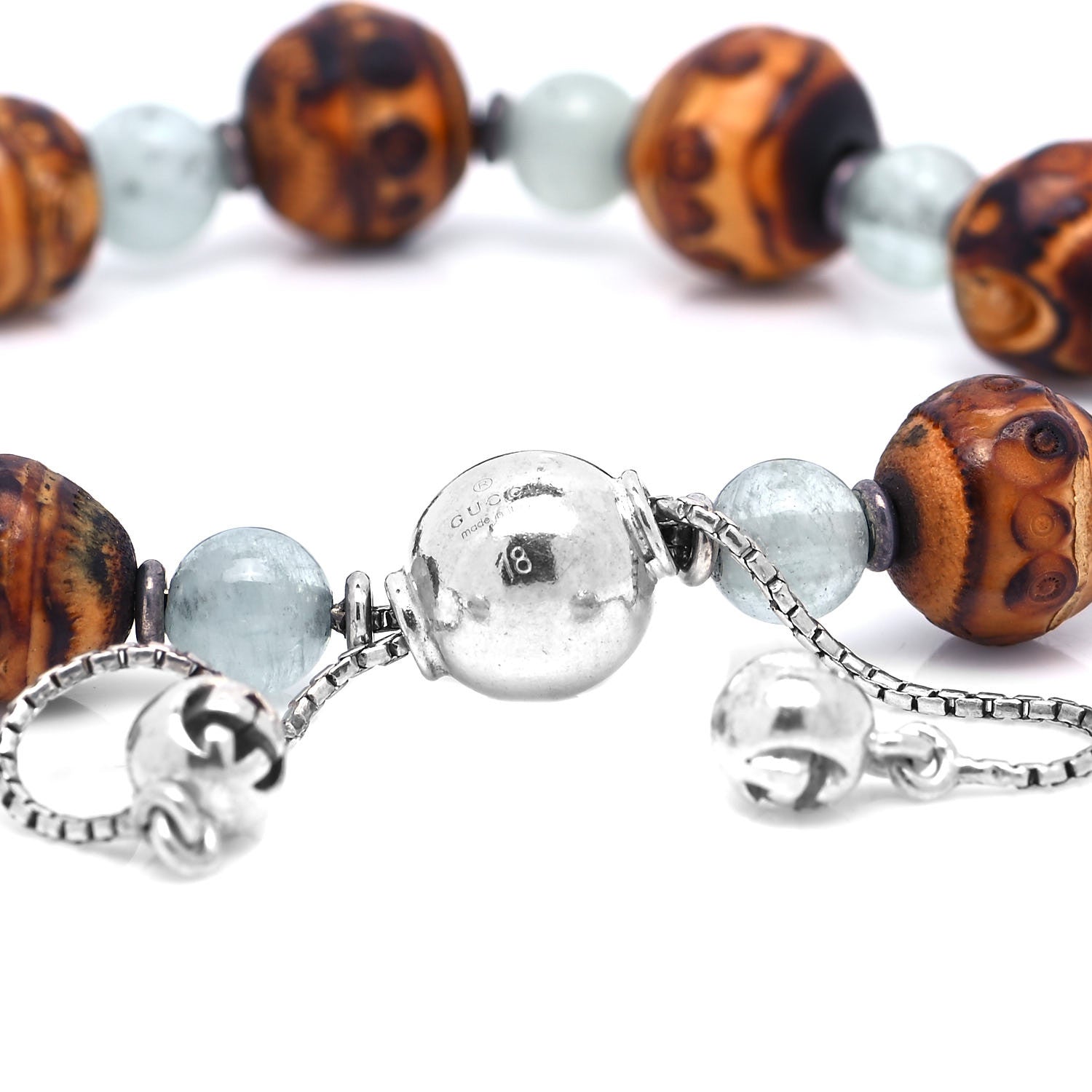 Gucci Sterling Silver Bamboo Aquamarine Beaded Bracelet 4 of 4