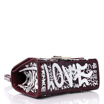 Balenciaga Calfskin Graffiti Crocodile Embossed Hourglass Top Handle Bag XS Dark Red White 4 of 10