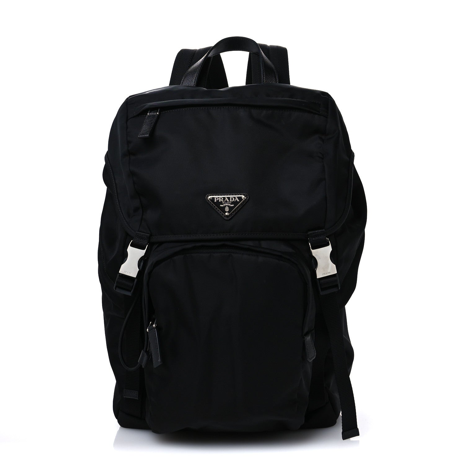 Prada Re-Nylon Saffiano Logo Double Buckle Backpack Black 1 of 9