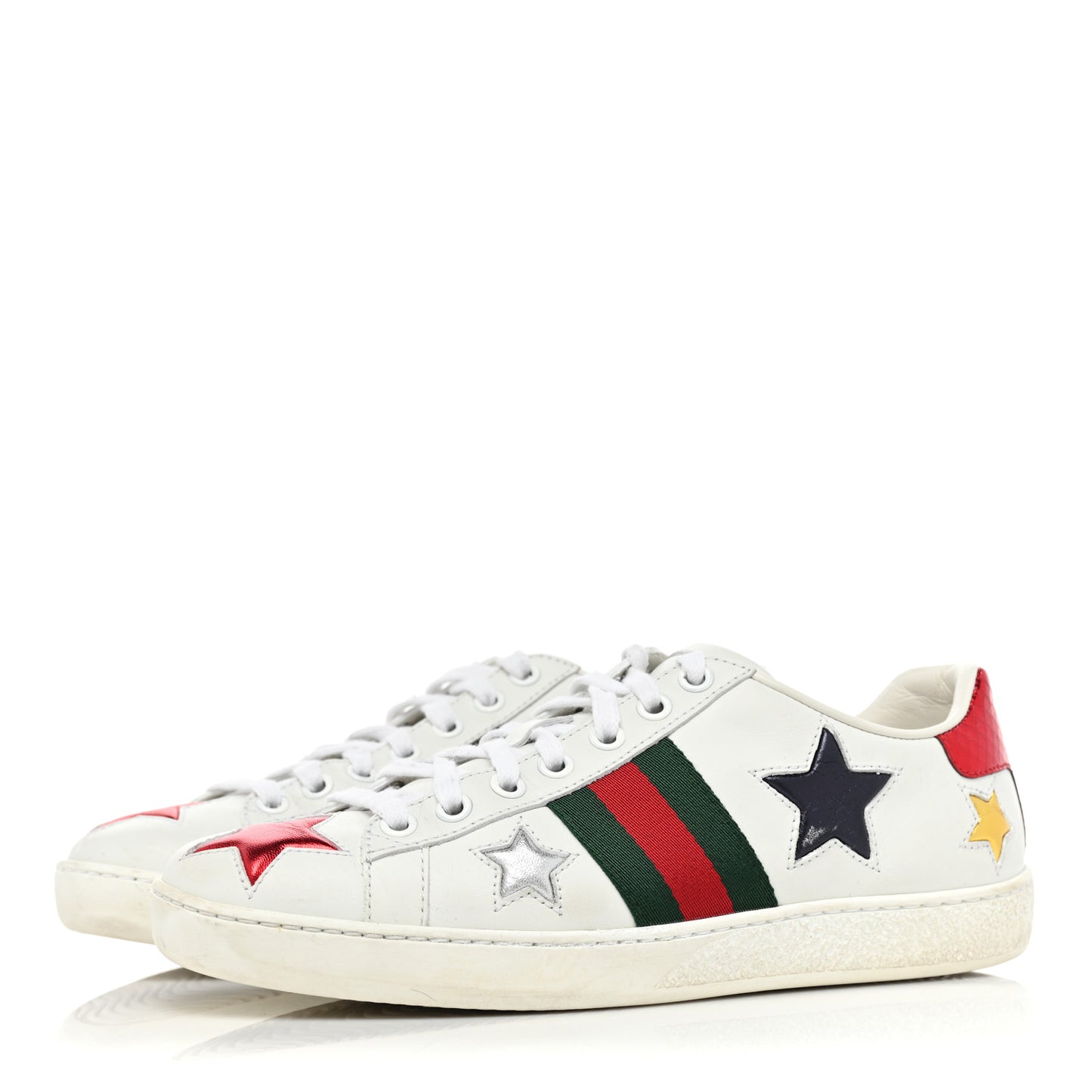 Calfskin Ayers Web Star Embroidered Womens Ace Sneakers 35.5 White Multi