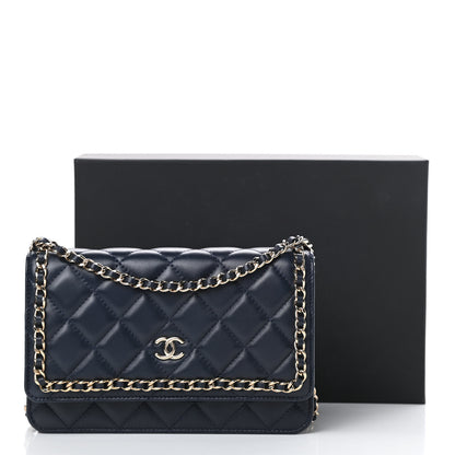 Chanel Lambskin Quilted Chain Around Wallet On Chain WOC Navy Blue 13 of 13