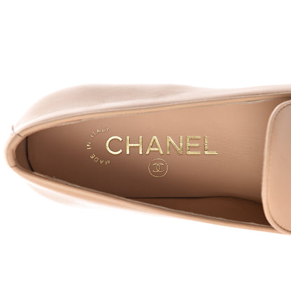 Chanel Enamel Pearl Crystal Lambskin CC Moccasin Loafers 36 Beige 5 of 7