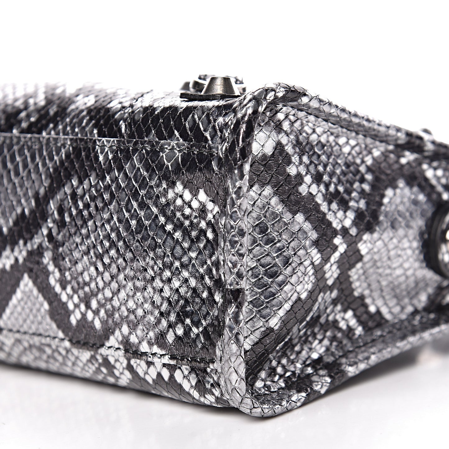 Metallic Calfskin Snakeskin Embossed Classic Silver Hardware Mini City Silver