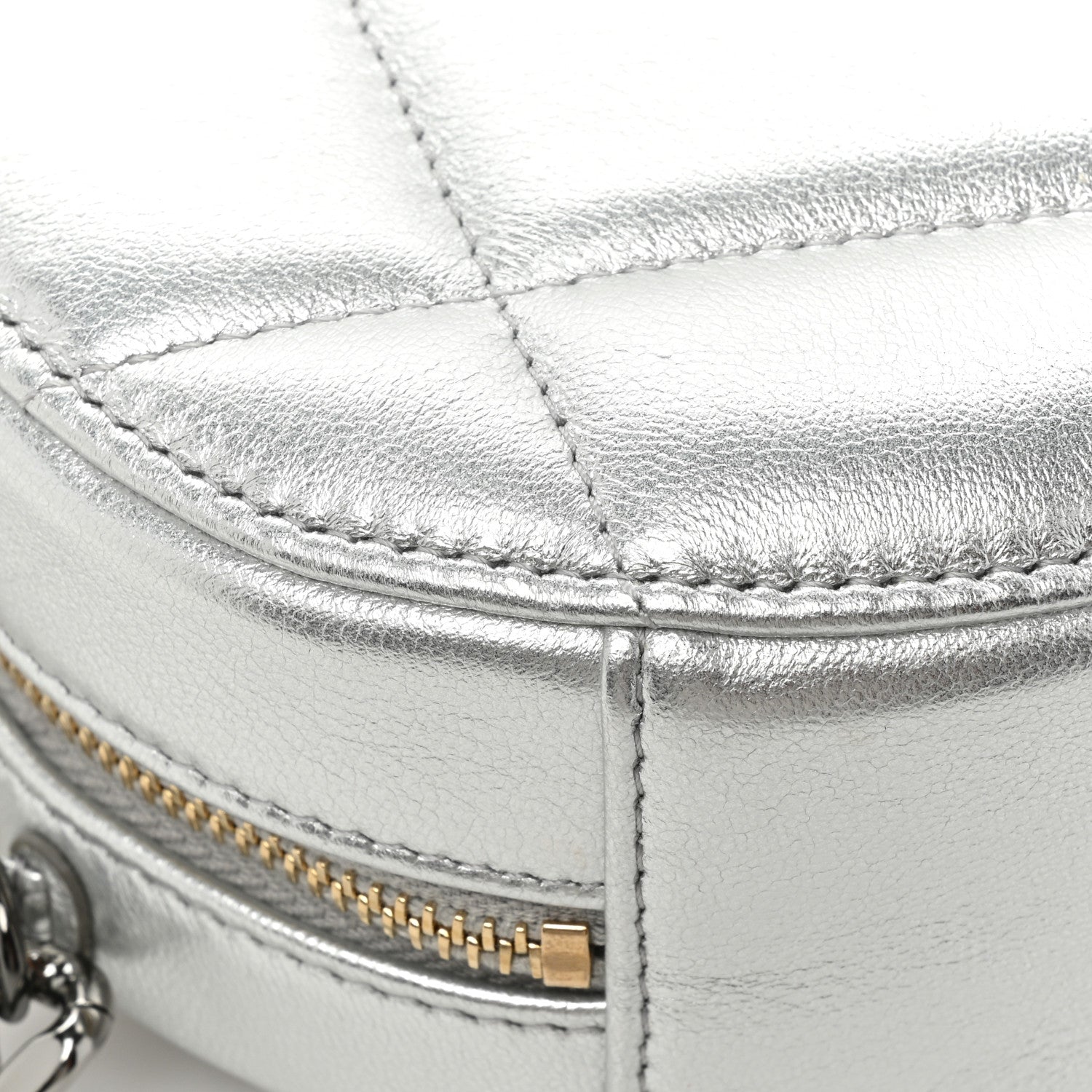Chanel Metallic Lambskin Quilted Chanel 19 Round Clutch With Chain Silver 10 of 11