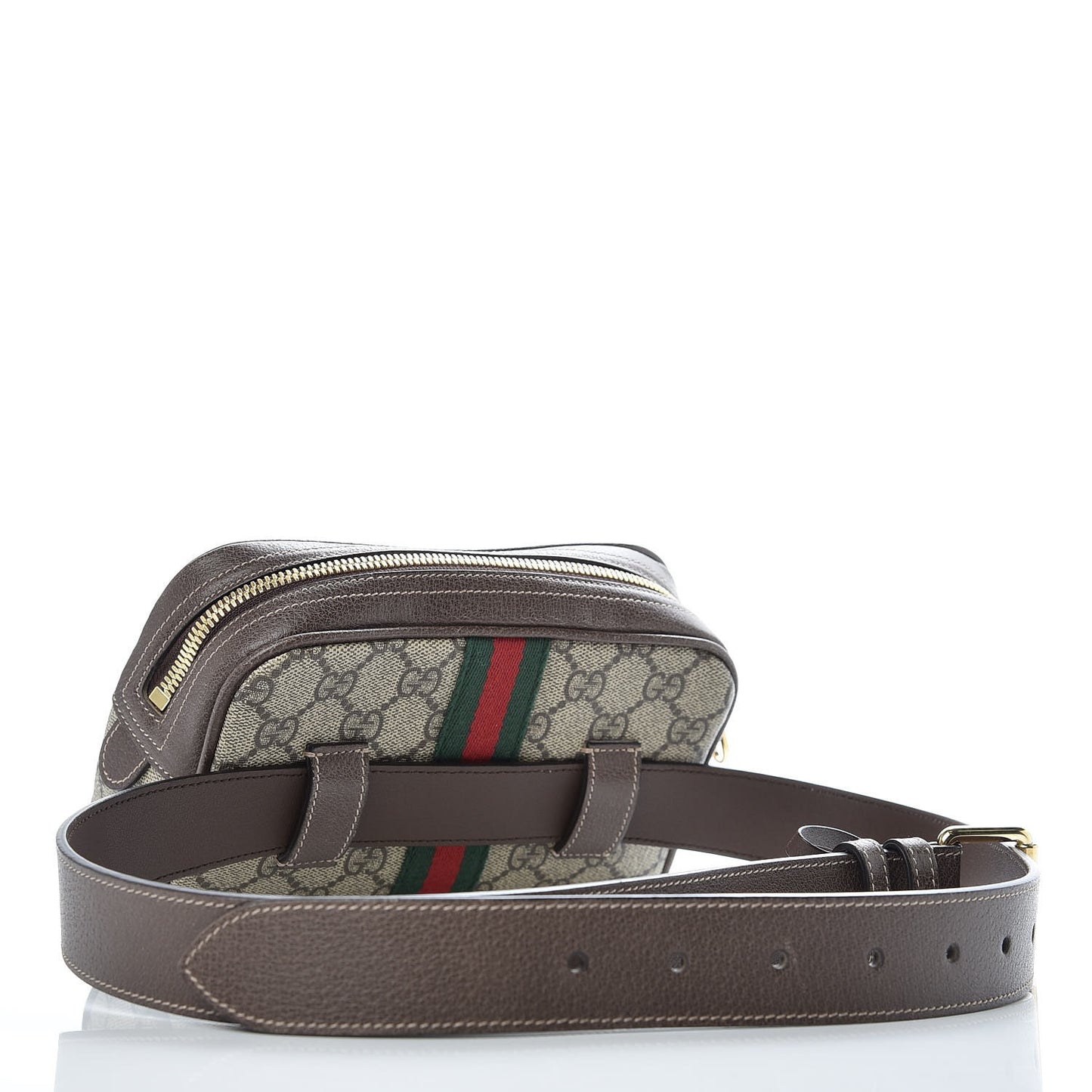 GG Supreme Monogram Web Small Ophidia Belt Bag 85 34 Dark Brown