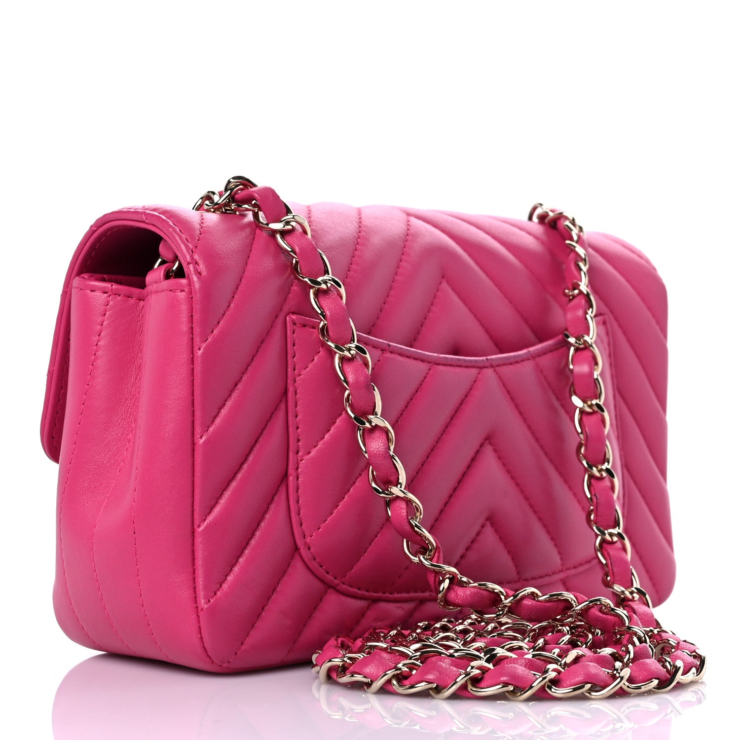 Chanel Lambskin Chevron Quilted Mini Rectangular Flap Dark Pink 3 of 13