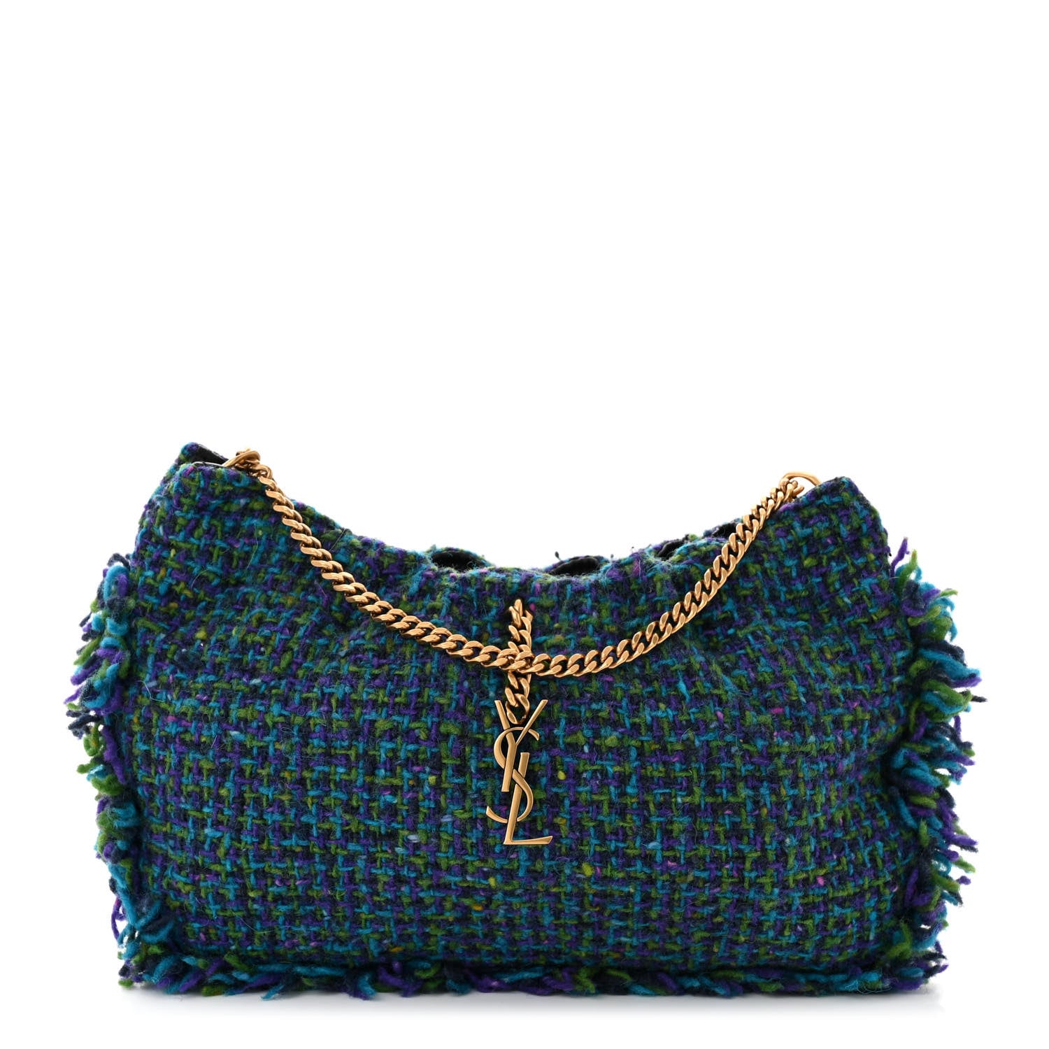 Saint Laurent Tweed Pac Pac Ruched Hobo Violet Vert Turquoise 1 of 10